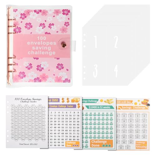 100 Envelope Saving Challenge A5 Ringbuch Geldsparmappe Rosa KirschblüTe, Sparbuch Für Geld, Sparmappe Für Geld, Budget Binder Für Geld Sparen Challenge mit Challenge Tracker & Pre-numbered Geldfächer von QHSXMQ