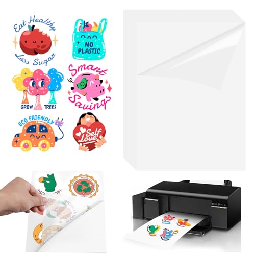 20 Blatt Sticker papier zum Bedrucken,A4 Inkjet-Vinyl-Aufkleber,Stickerpapier Zum Selbst Drucken a4, PREMIUM Vinyl Aufkleberfolie klar Selbstklebend, für Laserdrucker & Tintenstrahldrucker von QHSXMQ