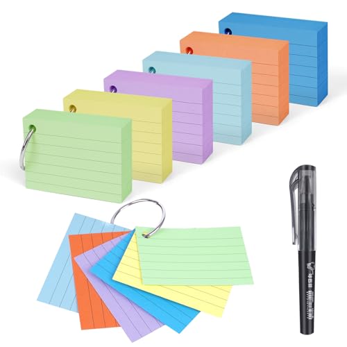 600 Blätter Karteikarten A8, Bunt Vokabelkarten mit 6 Binderinge, Flashcards für Flexibles Lernen, Lernkarten Flashcards, Flash Cards für Studienaufzeichnung, Schule, Büro, Zuhause (6 Farben) von QHSXMQ