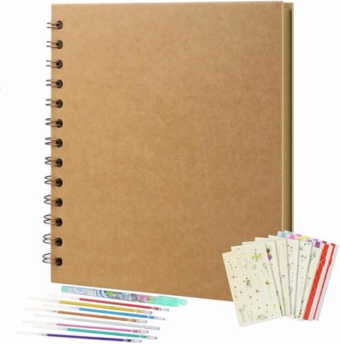 QHSXMQ Fotoalbum 40 Seiten, 18 X 18 cm Khaki Kraftpapier Scrapbook mit ZubehöR, Fotoalbum zum Selbstgestalten, Scrapbook Fotobuch zum Einkleben, Hardcover Photo Album für Hochzeit, Geburtstag von QHSXMQ