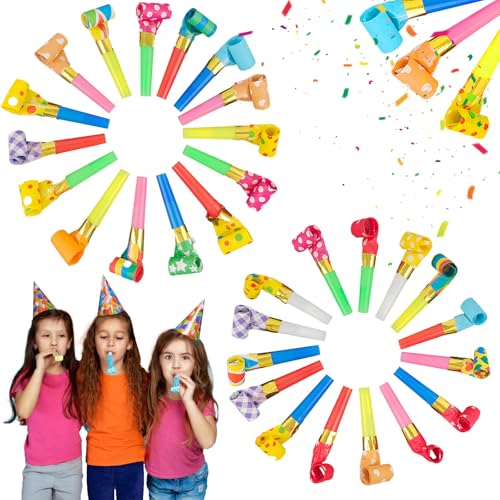 QHSXMQ 30 Stück Tröte Kindergeburtstag, Bunte Partytröten, Tröte Kinder für Partys, Tröten für Kinderspielzeug, Kinder Jubel Partytröten für Hochzeit Party Neujahr Party Geburtstag Kinder Party von QHSXMQ