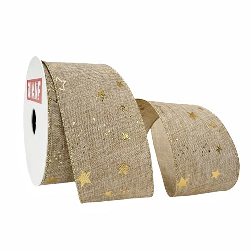 QIANF Glitzer-Sterne, Juteband, Weihnachtsband für Weihnachtsbaumdekoration, Schleifenherstellung, Geschenkverpackung, Kranz, 6,3 cm x 9,1 m, Beige von QIANF