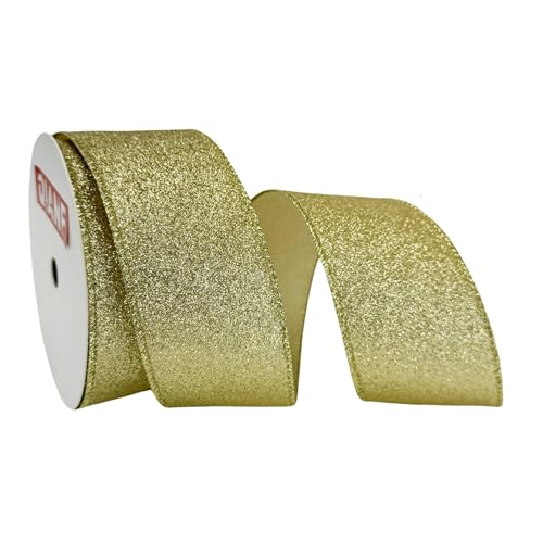 QIANF Glitzerndes Drahtband, Goldband mit Metallic-Rand, funkelndes Weihnachtsband für Weihnachtsbaumdekoration, Schleifenherstellung, Geschenkverpackung, Kranz, Metallic-Rand, 6,3 cm, 9,1 m von QIANF