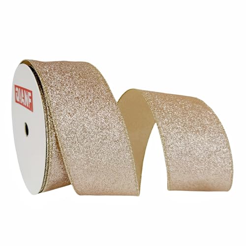 QIANF Glitzerndes Drahtband, rotgoldenes Band mit Metallic-Rand, funkelndes Weihnachtsband für Weihnachtsbaumdekoration, Kranz, Schleifenherstellung, Geschenkverpackung, Kranz, 6,3 cm, 9,1 m von QIANF