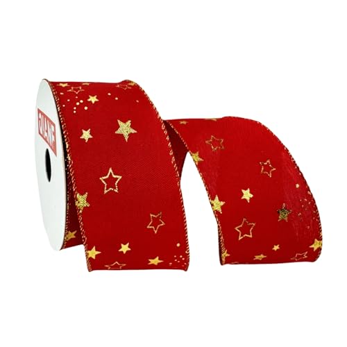 QIANF Glitzersterne, Juteband mit Draht, Weihnachtsband für Weihnachtsbaumdekoration, Schleifenherstellung, Geschenkverpackung, Kranz, 6,3 cm x 9,1 m, Rot von QIANF