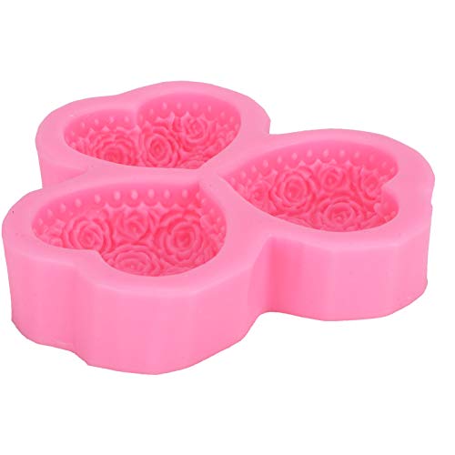 DIY Silikonform, 3 Hohlräume Herzförmige Rose Blume Silikonformen Seifenformen for Kuchen Dekoration Handgemachte Pralinen von QIANGT