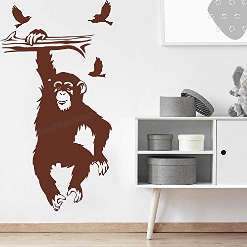 QIANGTOU Cartoon hängenden Affen Zweig Vögel Wandtattoo AFFE Dschungel Tier Wald Natur AFFE Vinyl Wandaufkleber Kinderzimmer Dekor 57x31cm von QIANGTOU