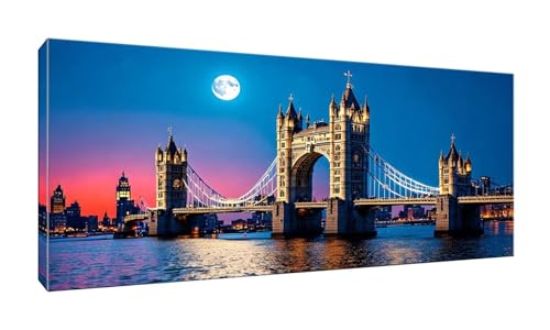 5D Diamant Painting Bilder, Diamond Painting Brooklyn Bridge, Diamond Painting Set für Erwachsene und Kinder, DIY Mosaikherstellung, Diamant Malerei für Haus Dekor, Weihnachten Geschenk 50x100 cm K-36 von QIANLUOO