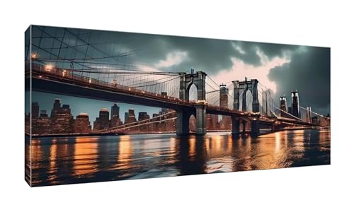 5D Diamant Painting Bilder, Diamond Painting Brooklyn Bridge, Diamond Painting Set für Erwachsene und Kinder, DIY Mosaikherstellung, Diamant Malerei für Haus Dekor, Weihnachten Geschenk 50x100 cm K-38 von QIANLUOO