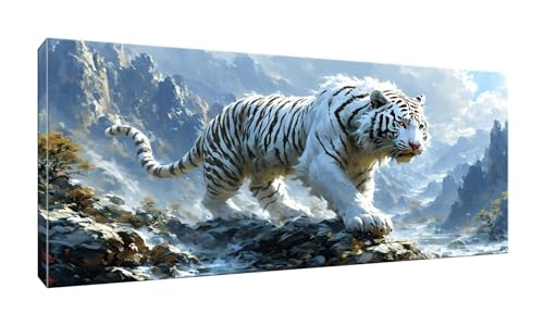 5D Diamant Painting Bilder, Diamond Painting Weißer Tiger, Diamond Painting Set für Erwachsene und Kinder, DIY Mosaikherstellung, Diamant Malerei für Haus Dekoration, Weihnachten Geschenk 50x100cm K12 von QIANLUOO