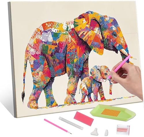 5D Diamond Painting Bilder, Diamant Painting Color Elephant, Diamond Painting Set für Erwachsene Kinder, Komplettes DIY Diamond Art Malen Stickset, Kreuzstichbilder für Wohnkultur 40x50 cm k-65 von QIANLUOO