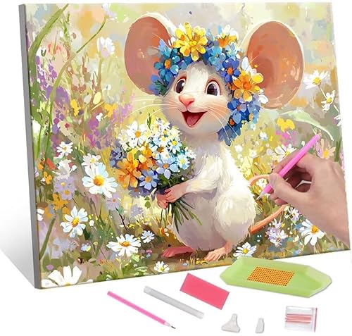 5D Diamond Painting Bilder, Diamant Painting Cute Mouse, Diamond Painting Set für Erwachsene Kinder, Komplettes DIY Diamond Art Malen Stickset, Kreuzstichbilder für Wohnkultur 100x130 cm k-495 von QIANLUOO