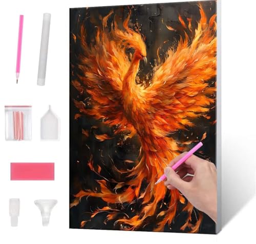 5D Diamond Painting Bilder, Diamant Painting Fire Phoenix, Diamond Painting Set für Erwachsene Kinder, Komplettes DIY Diamond Art Malen Stickset, Kreuzstichbilder für Wohnkultur 70x90 cm k-415 von QIANLUOO