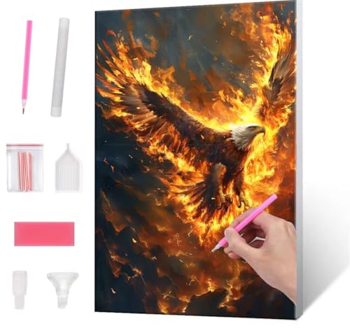 5D Diamond Painting Bilder, Diamant Painting Flame Eagle, Diamond Painting Set für Erwachsene Kinder, Komplettes DIY Diamond Art Malen Stickset, Kreuzstichbilder für Wohnkultur 40x50 cm k-421 von QIANLUOO