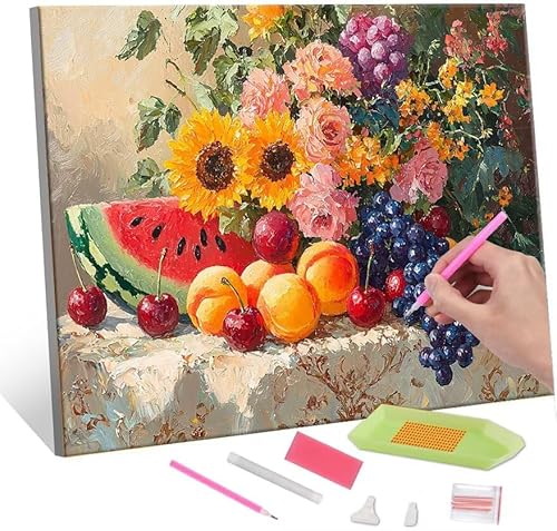 5D Diamond Painting Bilder, Diamant Painting Flowers Fruits, Diamond Painting Set für Erwachsene Kinder, Komplettes DIY Diamond Art Malen Stickset, Kreuzstichbilder für Wohnkultur 100x130 cm k-391 von QIANLUOO