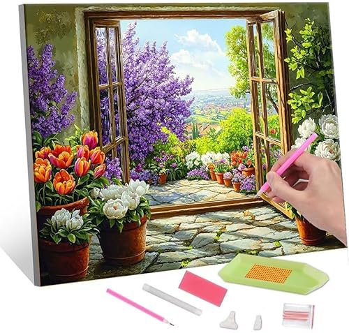 5D Diamond Painting Bilder, Diamant Painting Garden Landscape, Diamond Painting Set für Erwachsene Kinder, Komplettes DIY Diamond Art Malen Stickset, Kreuzstichbilder für Wohnkultur 70x90 cm k-405 von QIANLUOO