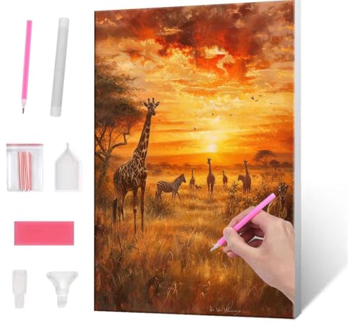 5D Diamond Painting Bilder, Diamant Painting Grassland Giraffe, Diamond Painting Set für Erwachsene Kinder, Komplettes DIY Diamond Art Malen Stickset, Kreuzstichbilder für Wohnkultur 100x130 cm k-80 von QIANLUOO