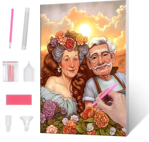 5D Diamond Painting Bilder, Diamant Painting Old couple, Diamond Painting Set für Erwachsene Kinder, Komplettes DIY Diamond Art Malen Stickset, Kreuzstichbilder für Wohnkultur 100x130 cm k-549 von QIANLUOO