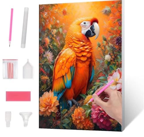 5D Diamond Painting Bilder, Diamant Painting Parrot Flowers, Diamond Painting Set für Erwachsene Kinder, Komplettes DIY Diamond Art Malen Stickset, Kreuzstichbilder für Wohnkultur 40x50 cm k-977 von QIANLUOO