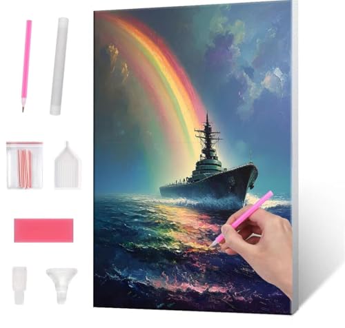 5D Diamond Painting Bilder, Diamant Painting Rainbow Ship, Diamond Painting Set für Erwachsene Kinder, Komplettes DIY Diamond Art Malen Stickset, Kreuzstichbilder für Wohnkultur 100x130 cm k-53 von QIANLUOO