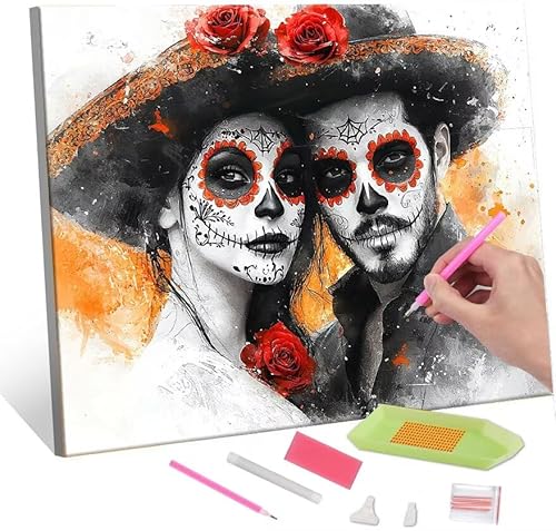 5D Diamond Painting Bilder, Diamant Painting Skeleton Couple, Diamond Painting Set für Erwachsene Kinder, Komplettes DIY Diamond Art Malen Stickset, Kreuzstichbilder für Wohnkultur 40x50 cm k-531 von QIANLUOO