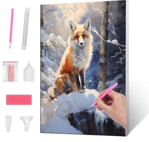 5D Diamond Painting Bilder, Diamant Painting Snow scenery Foxs, Diamond Painting Set für Erwachsene Kinder, Komplettes DIY Diamond Art Malen Stickset, Kreuzstichbilder für Wohnkultur 40x50 cm k-957 von QIANLUOO