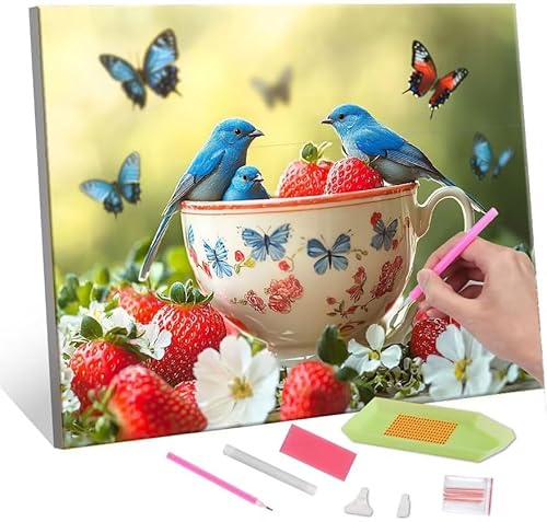 5D Diamond Painting Bilder, Diamant Painting Teacup Butterfly, Diamond Painting Set für Erwachsene Kinder, Komplettes DIY Diamond Art Malen Stickset, Kreuzstichbilder für Wohnkultur 100x130 cm k-83 von QIANLUOO