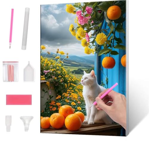 5D Diamond Painting Bilder, Diamant Painting Window sill cat, Diamond Painting Set für Erwachsene Kinder, Komplettes DIY Diamond Art Malen Stickset, Kreuzstichbilder für Wohnkultur 100x130 cm k-113 von QIANLUOO