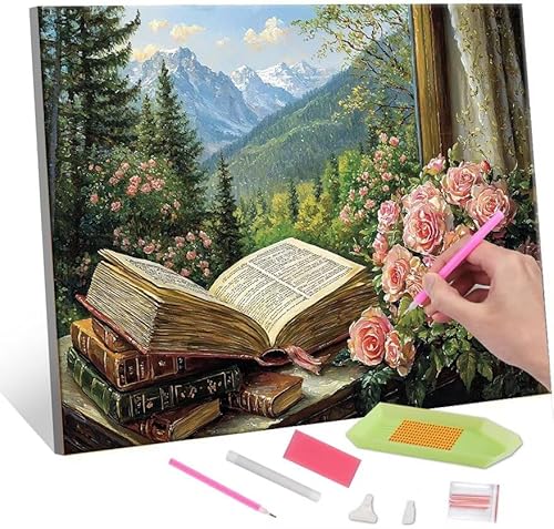 5D Diamond Painting Bilder, Diamant Painting Window sill scenery, Diamond Painting Set für Erwachsene Kinder, Komplettes DIY Diamond Art Malen Stickset, Kreuzstichbilder für Wohnkultur 40x50 cm k-115 von QIANLUOO