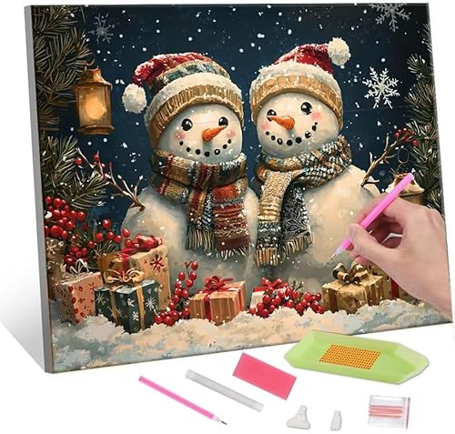 5D Diamond Painting Bilder, Diamant Painting Winter Snowman, Diamond Painting Set für Erwachsene Kinder, Komplettes DIY Diamond Art Malen Stickset, Kreuzstichbilder für Wohnkultur 100x130 cm k-146 von QIANLUOO