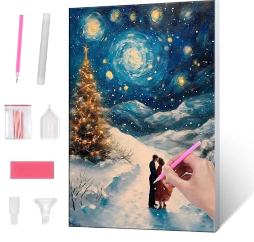 5D Diamond Painting Bilder, Diamant Painting Winter Starry Sky, Diamond Painting Set für Erwachsene Kinder, Komplettes DIY Diamond Art Malen Stickset, Kreuzstichbilder für Wohnkultur 40x50 cm k-145 von QIANLUOO