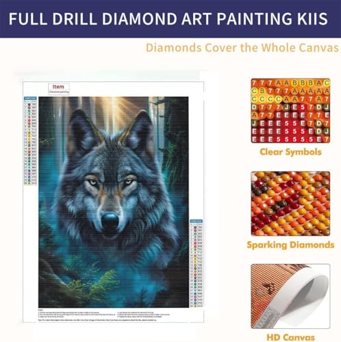 5D Diamond Painting Bilder, Diamant Painting Wolf Forest, Diamond Painting Set für Erwachsene Kinder, Komplettes DIY Diamond Art Malen Stickset, Kreuzstichbilder für Wohnkultur 40x50 cm k-545 von QIANLUOO