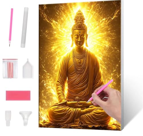 5D Diamond Painting Bilder, Diamant Painting Zen Buddhism, Diamond Painting Set für Erwachsene Kinder, Komplettes DIY Diamond Art Malen Stickset, Kreuzstichbilder für Wohnkultur 40x50 cm k-87 von QIANLUOO