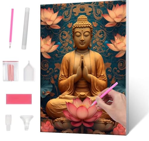 5D Diamond Painting Bilder, Diamant Painting Zen Lotus Flowers, Diamond Painting Set für Erwachsene Kinder, Komplettes DIY Diamond Art Malen Stickset, Kreuzstichbilder für Wohnkultur 40x50 cm k-91 von QIANLUOO