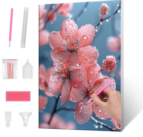 5D Diamond Painting Bilder, Diamant Painting cherry blossoms, Diamond Painting Set für Erwachsene Kinder, Komplettes DIY Diamond Art Malen Stickset, Kreuzstichbilder für Wohnkultur 70x90 cm k-976 von QIANLUOO