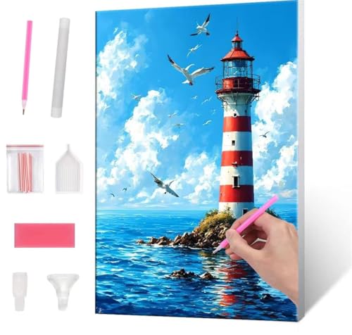 5D Diamond Painting Bilder, Diamant Painting lighthouse, Diamond Painting Set für Erwachsene Kinder, Komplettes DIY Diamond Art Malen Stickset, Kreuzstichbilder für Wohnkultur 100x130 cm k-131 von QIANLUOO