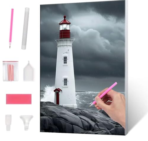 5D Diamond Painting Bilder, Diamant Painting lighthouse, Diamond Painting Set für Erwachsene Kinder, Komplettes DIY Diamond Art Malen Stickset, Kreuzstichbilder für Wohnkultur 100x130 cm k-133 von QIANLUOO