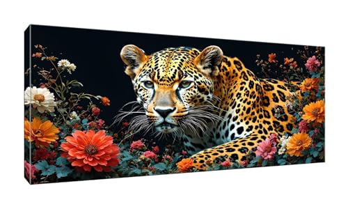 5D Diamond Painting Erwachsene Kinder, Diamond Painting Bilder Leopard Blume Diamond Painting Zubehor, DIY Groß Full Drill Crystal Art Basteln, für Wohnzimmer und Schlafzimmer Wanddeko 70x140 cm K-32 von QIANLUOO