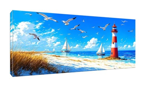 5D Diamond Painting Erwachsene Kinder, Diamond Painting Bilder Leuchtturm für Möwe Diamond Painting Zubehor, DIY Groß Full Drill Crystal Art Basteln, für Wohnzimmer/Schlafzimmer Wanddeko 40x80cm K-131 von QIANLUOO