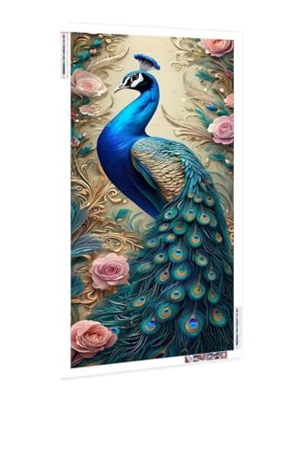 5D Diamond Painting Erwachsene Kinder, Diamond Painting Bilder Pfau Diamond Painting Zubehor, DIY Groß Full Drill Crystal Kreuzstich Art Basteln, für Wohnzimmer und Schlafzimmer Wanddeko 40x80cm K-921 von QIANLUOO