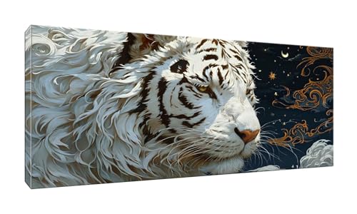 5D Diamond Painting Erwachsene Kinder, Diamond Painting Bilder Weißer Tiger Diamond Painting Zubehor, DIY Groß Full Drill Crystal Art Basteln, für Wohnzimmer und Schlafzimmer Wanddeko 40x80 cm K-11 von QIANLUOO