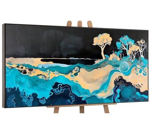 Abstract Blau Malen Nach Zahlen Erwachsene, DIY Vorgedruckte Leinen Leinwand Anfänger Kinder Ölgemälde Kits, Home Haus Dekorieren Geschenk mit 3 Pinsel und Acrylpigment, 70x140 cm (Ohne Rahmen) H-111 von QIANLUOO