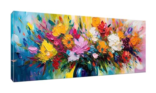 Abstract Blumen Malen Nach Zahlen Erwachsene, DIY Vorgedruckte Leinen Leinwand Anfänger Kinder Ölgemälde Kits, Home Haus Decor Geschenk mit 3 Pinsel und Acrylpigment, 70x140 cm (Ohne Rahmen) H-103 von QIANLUOO