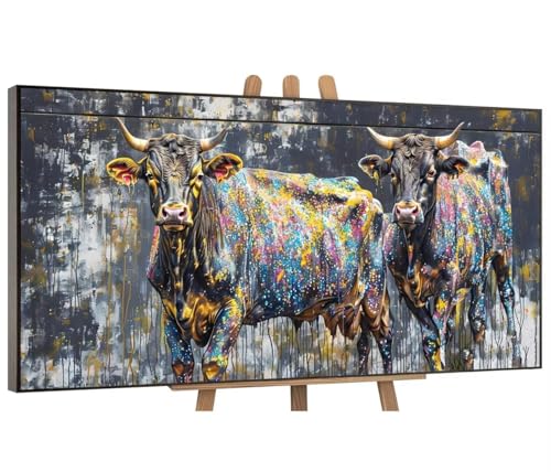 Abstract Bull Malen Nach Zahlen Erwachsene, DIY Vorgedruckte Leinen Leinwand Anfänger Kinder Ölgemälde Kits, Home Haus Dekorieren Geschenk mit 3 Pinsel und Acrylpigment, 30x60 cm (Ohne Rahmen) H-104 von QIANLUOO