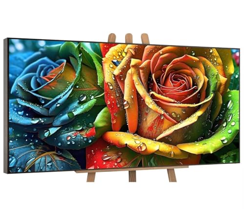 Bunt Rose Malen Nach Zahlen Erwachsene Groß, DIY Vorgedruckte Leinen Leinwand Anfänger Kinder Ölgemälde Kits, Home Haus Dekorieren Geschenk mit 3 Pinsel und Acrylpigment, 70x140 cm (Ohne Rahmen) H-62 von QIANLUOO