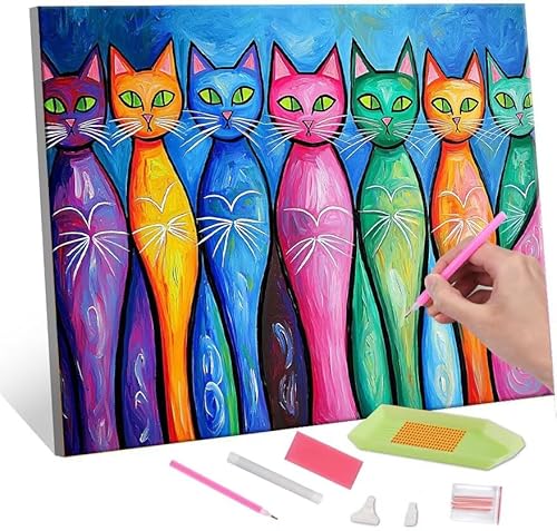 Diamond Painting Erwachsene, Diamant Painting Bilder Abstract Cat 5D DIY Diamant Malerei Cross Stitch Stickerei Kunsthandwerk Set Geeignet Als Geschenk, Zur Entspannung und Als Wanddeko 35x50cm J-102 von QIANLUOO