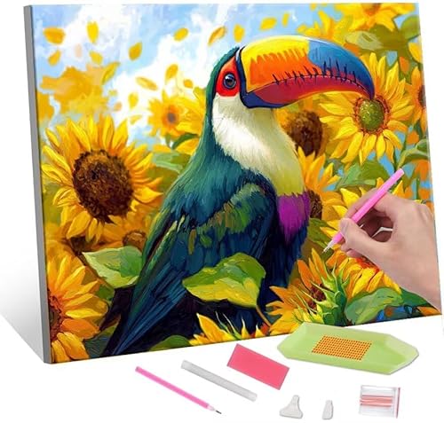 Diamond Painting Erwachsene, Diamant Painting Bilder Big billed bird Flowers 5D DIY Diamant Malerei Stickerei Kunsthandwerk Set Geeignet Als Geschenk, Zur Entspannung und Als Wanddeko 35x50cm J-127 von QIANLUOO