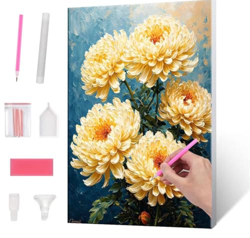 Diamond Painting Erwachsene, Diamant Painting Bilder Chrysanthemum 5D DIY Diamant Malerei Cross Stitch Stickerei Kunsthandwerk Set Geeignet Als Geschenk, Zur Entspannung und Als Wanddeko 35x50cm J-455 von QIANLUOO