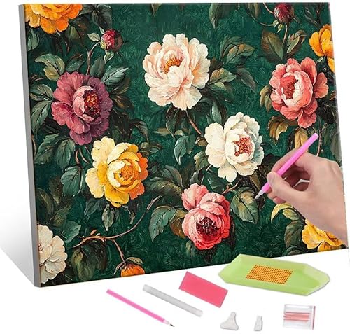 Diamond Painting Erwachsene, Diamant Painting Bilder Color Flowers 5D DIY Diamant Malerei Cross Stitch Stickerei Kunsthandwerk Set Geeignet Als Geschenk, Zur Entspannung und Als Wanddeko 60x80cm J-70 von QIANLUOO