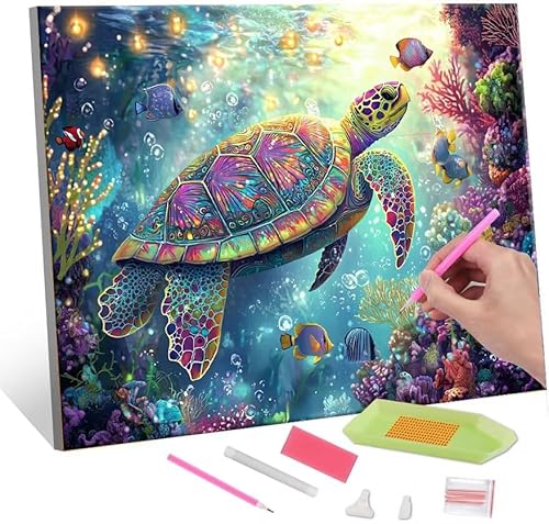 Diamond Painting Erwachsene, Diamant Painting Bilder Color Turtle 5D DIY Diamant Malerei Cross Stitch Stickerei Kunsthandwerk Set Geeignet Als Geschenk, Zur Entspannung und Als Wanddeko 35x50cm J-67 von QIANLUOO